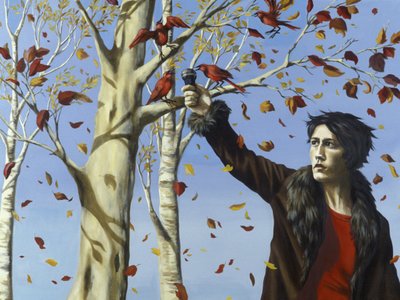 Bahçemizdeki Kuşlar (tuval üzerine akrilik ve yağlı boya) by Alix Contemporary Artist Soubiran Hall