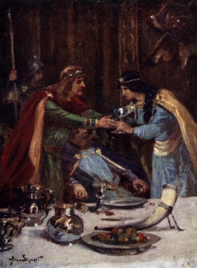 Doğu Anglia Kralı II. Aethelbert'in Mercia II. Offa'nın karısı Cynethryth tarafından zehirlenmesi, 794 (renkli taş) by Allan (after) Stewart
