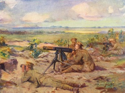 1. Dünya Savaşı: Makineli Tüfekler İş Başında (renkli taş baskı) by Allan Stewart
