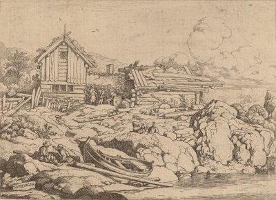 Üç Keçili Nehir Kıyısında Tekne, muhtemelen c. 16451656. by Allart van Everdingen
