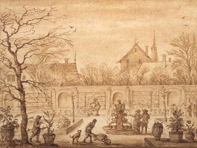 PD.326-1963 Hollandalı bir bahçeden görünüm, c.1650-60 (mürekkep ve yıkama) by Allart van Everdingen