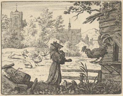 Keşiş Kılığındaki Renard, Horozun Güvenini Kazanıyor, 1650-75. by Allart van Everdingen