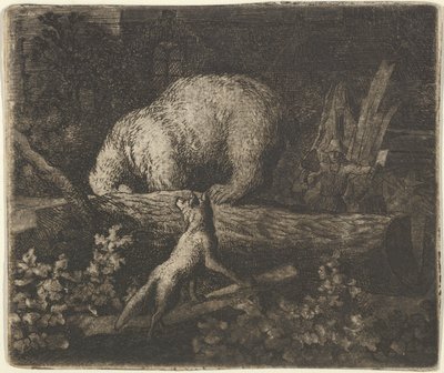 Burnu ve Ön Pençeleri ile Bir Ağacın Gövdesine Yakalanan Ayı, 17. yüzyılın ortalarında. by Allart van Everdingen