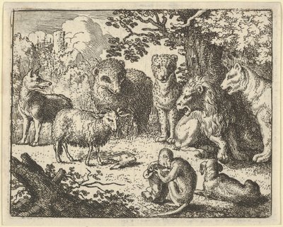 Maymun Paketi Açar ve Tavşanın Başını Kaldırır...., 1650-75. by Allart van Everdingen