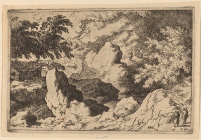 Bir Kayanın Üzerinde Üç Adam, muhtemelen c. 16451656. by Allart van Everdingen
