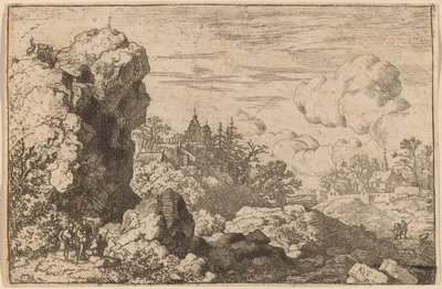 Yüksek Bir Kayanın Eteğinde Üç Gezgin, muhtemelen c. 16451656. by Allart van Everdingen