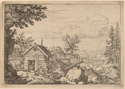 Bir Kulübenin Kapısında İki Adam, muhtemelen c. 16451656. by Allart van Everdingen