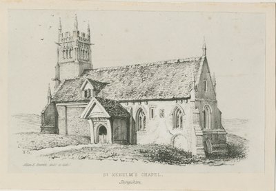 Clent - St. Kenelm Şapeli: litografi, nd [c 1840] by Allen Edward Everitt