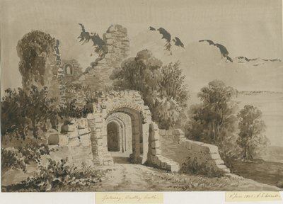Dudley Kalesi - Ağ Geçidi: kırmızı-sepya yıkama çizimi, 8 Haz 1843 by Allen Edward Everitt