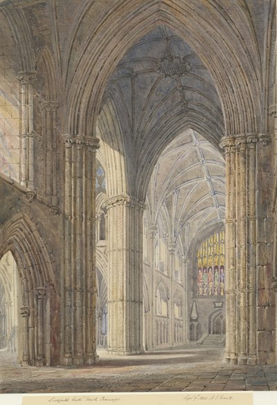 Lichfield Katedrali'nin içi - Kuzey Transept: sulu boya boyama, 7 Eylül 1842 by Allen Edward Everitt