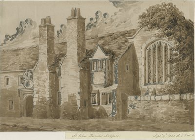 Lichfield - St. John Hastanesi ve Şapeli: kırmızı sepya çizimi, 9 Eylül 1842 (çizim) by Allen Edward Everitt