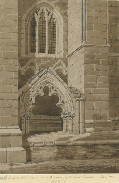 Lichfield Katedrali - Güney Transept: kırmızı sepya çizimi, 9 Eylül 1842 by Allen Edward Everitt