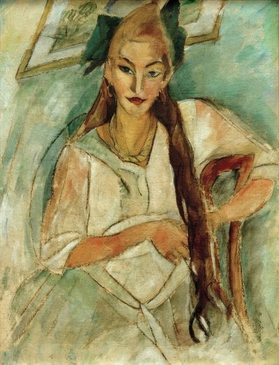 Örgülü bir kızın portresi by Alma Del Banco