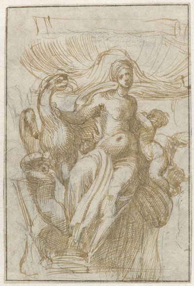 Bir kabuk için kuş ve putti ile Venüs Leda (?) by Alonso Berruguete