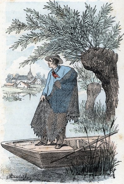 Rengade'nin “The Needs of Life” adlı eserinden ağ balıkçılığı gravürü by Alphonse Demarle