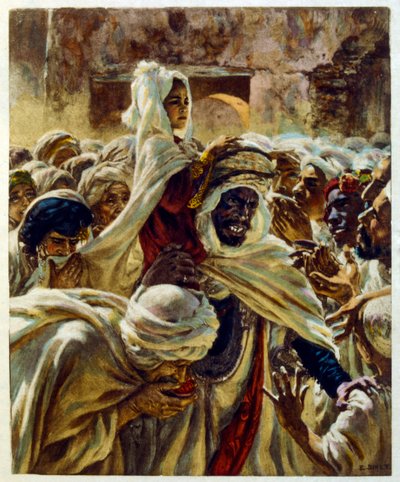 Arap yaşamının 'Serap' Sahnelerinden Dinet'in illüstrasyonu. 1906. Seraplar, Scénes De La Vie Arab, Etienne Dinet tarafından, Silman Ben Ibrahim Bamer'in yorumuyla resimlendi. Nasreddine Dinet, Alphonse-Étienne Dinet olarak doğdu; (1861-192 by Alphonse Etienne Dinet