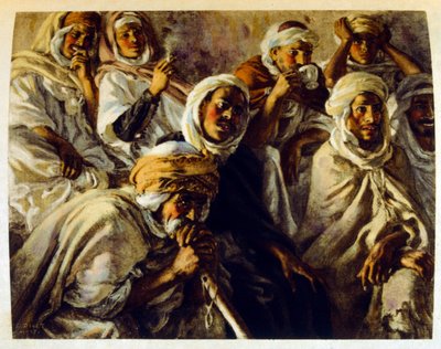 Arap yaşamının 'Serap' Sahnelerinden Dinet'in illüstrasyonu. 1906. Seraplar, Scénes De La Vie Arab, Etienne Dinet tarafından, Silman Ben Ibrahim Bamer'in yorumuyla resimlendi. Nasreddine Dinet, Alphonse-Étienne Dinet olarak doğdu; (1861-192 by Alphonse Etienne Dinet