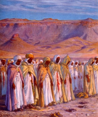 Müslüman Arap hacıları Mekke'ye giderken tasvir eden çizim. Nasreddine Dinet (Alphonse-Étienne Dinet) tarafından. 1861 – 1929 by Alphonse Etienne Dinet