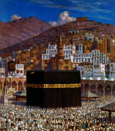 Mekke'deki Kabbah'ta Müslüman hacıları tasvir eden çizim. Nasreddine Dinet (Alphonse-Étienne Dinet) tarafından. 1861 – 1929 by Alphonse Etienne Dinet