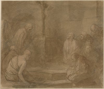 Çarmıhın Dibinde (serilmiş kağıt üzerine grafit üzerine kahverengi yıkama ile kalem ve kahverengi mürekkep) by Alphonse Legros