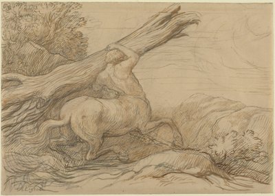 Ağaç Gövdesi Taşıyan Centaur (grafit üzerine kahverengi ve yeşil mürekkep) by Alphonse Legros