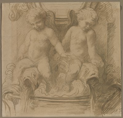 Putti Binme Yunusları ile Çeşme by Alphonse Legros