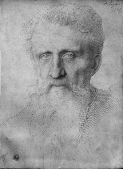 Uzun sakallı bir adamın başı, 1898 (beyaz karton üzerine gümüş nokta) by Alphonse Legros