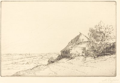 Hillside Masure sur la colline üzerinde Hovel. by Alphonse Legros