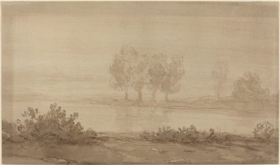 Manzara - Bir Nehrin Ötesinde Dört Ağaç. by Alphonse Legros