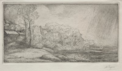 İki Ağaçlı Manzara by Alphonse Legros