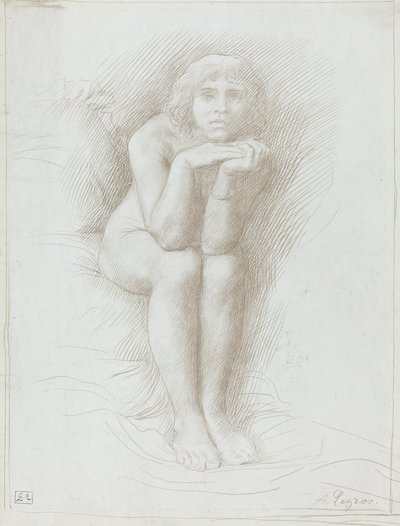 Çıplak Model Oturan. by Alphonse Legros