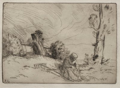 Bir Çitin Yanında Oturan Köylü Kadın by Alphonse Legros
