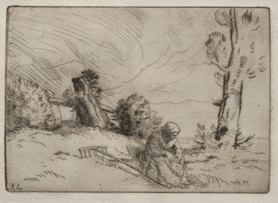 Bir Çitin Yanında Oturan Köylü Kadın. by Alphonse Legros