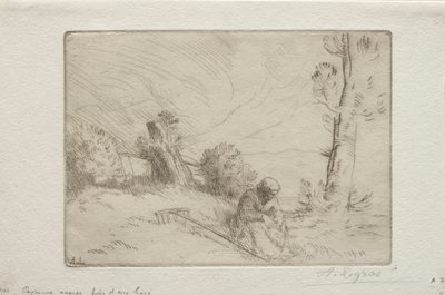 Taş Çitin Yanında Köylü. by Alphonse Legros