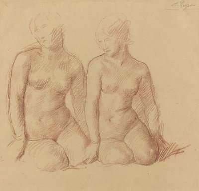 Yan Yana Oturan İki Figürün İncelenmesi by Alphonse Legros
