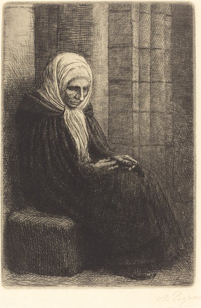 Duvara Karşı Oturan Kadın, Başı Kucağında Çocuk Femme assis, muraille au düşkün.... by Alphonse Legros