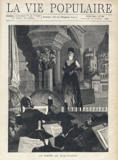 Sahnede bir şarkıcı, çukurda orkestrayla, müzisyenlerle ve orkestra şefiyle tam performansta karşı karşıyadır. Alfons Maria Mucha