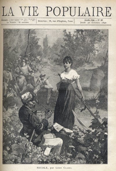 Yaşlı bir adam, elinde sahte bir orakçı tutan güzel bir genç köylüye bir mektup okur. Avcılar uzaktan olayı izliyor. Alfons Maria Mucha