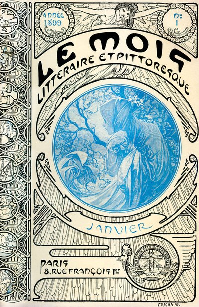 Derginin kapağı (aylık dergi) Alphonse Mucha (1860-1939) tarafından yazılan Edebi ve Pitoresk Ay: Ocak 1899 - Maison de la Bonne Presse - by Alphonse Mucha