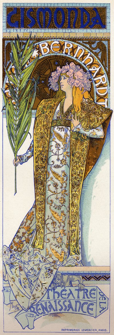 Eğlence. Gismonda, Victorien Sardou'nun Paris'teki Theatre de la Renaissance'ta Sarah Bernhardt'la oynadığı oyun. Poster: Mucha, Fransa by Alphonse Marie Mucha