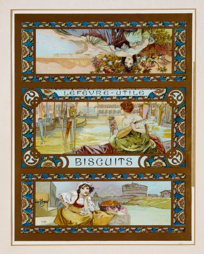 "Lefevre-Utile" bisküvilerinin reklam afişi, c.1910 by Alphonse Mucha
