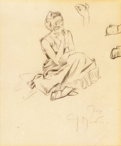 Oturan Bir Kadının İncelenmesi, 1897 by Alphonse Mucha