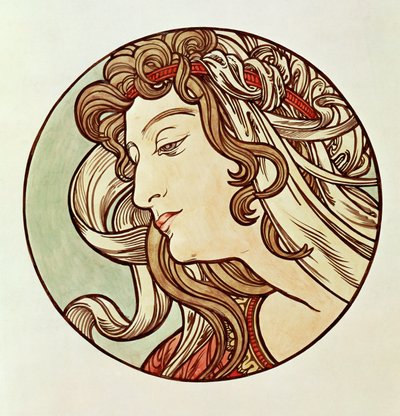 Kadın, üç çeyrek görünüm by Alphonse Marie Mucha