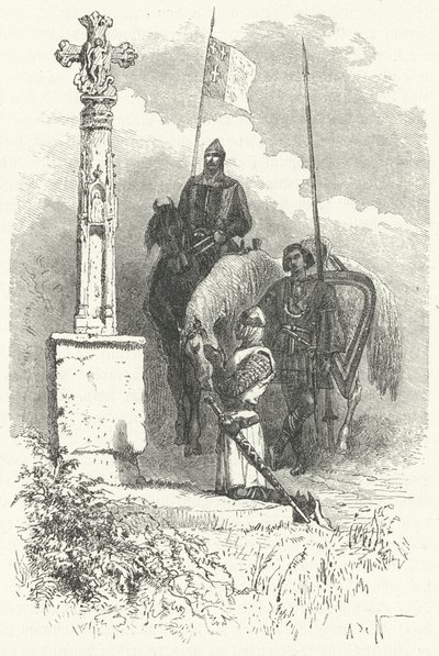 Leon Kralı I. Ferdinand bir Haç önünde dua ediyor by Alphonse Marie de (after) Neuville