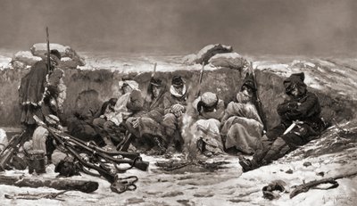 Fransız askerleri siperde. Paris kuşatması. Franco-Prusya Savaşı by Alphonse Marie de (after) Neuville