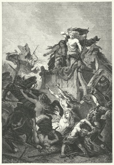 Kamplarını ölümüne savunan Cermen kadınlar (gravür) by Alphonse Marie de (after) Neuville