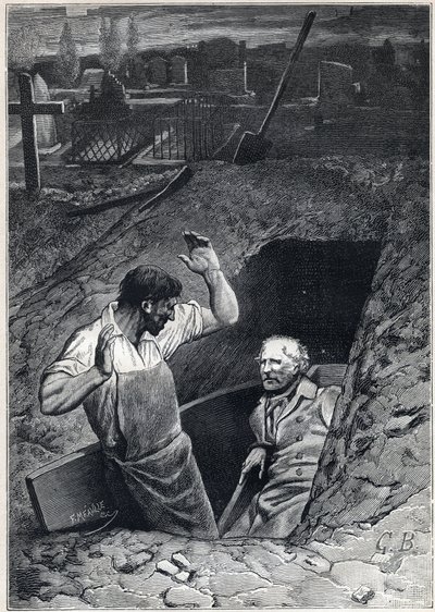 Bir diriliş neredeyse bir ölüm kadar korkutucudur: Fauchelevent ve Jean Valjean - Alphonse de Neuville (1836-1885) çizimi, Victor Hugo