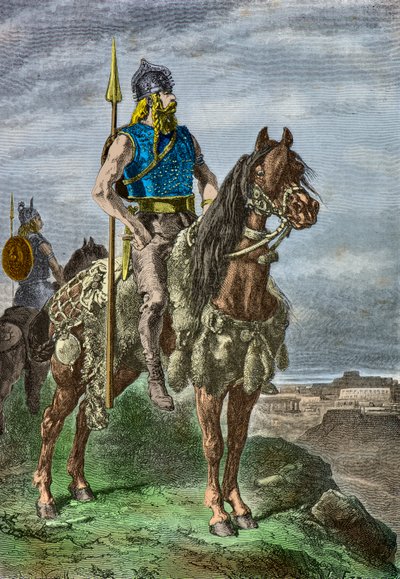 Galyalı bir savaşçının atlı portresi (Gravür) by Alphonse Marie de Neuville