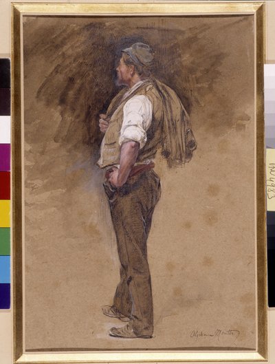 Çiftçinin başında ceket var. Alphonse Moutte (1840-1913) tarafından yapılan resim, Mansiyon zorunlu: Koleksiyon temeli Provence, Marsilya (Dim olarak cm 27x18) by Alphonse Moutte