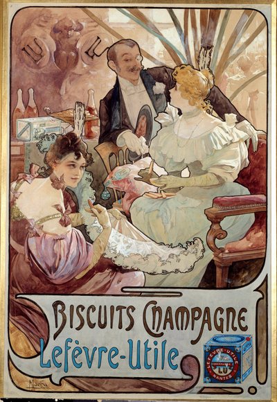 Art Nouveau: Bisküviler için reklam afişi Şampanya yapımı Lefevre Utile, Alphonse Mucha (1860-1939) 1897 - Art Nouveau: Bisküvi Şampanya için reklam afişi Lefevre-Utile, Alphonse Mucha (1860-1939) 1897 by Alphonse Mucha
